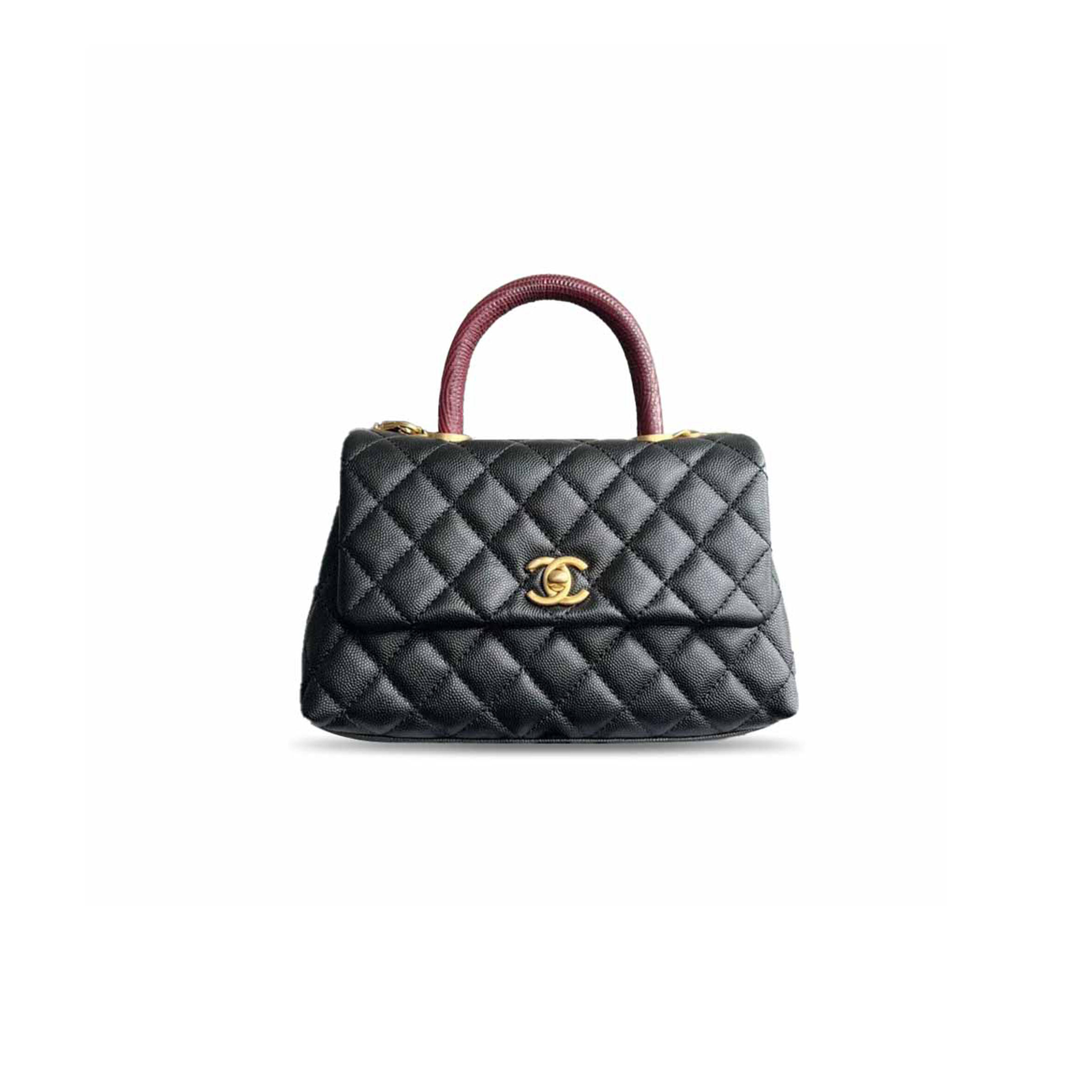 CHANEL COCO QUILTED CAVIAR HANDLE SMALL BLACK A92990 (23*13*6.5cm)